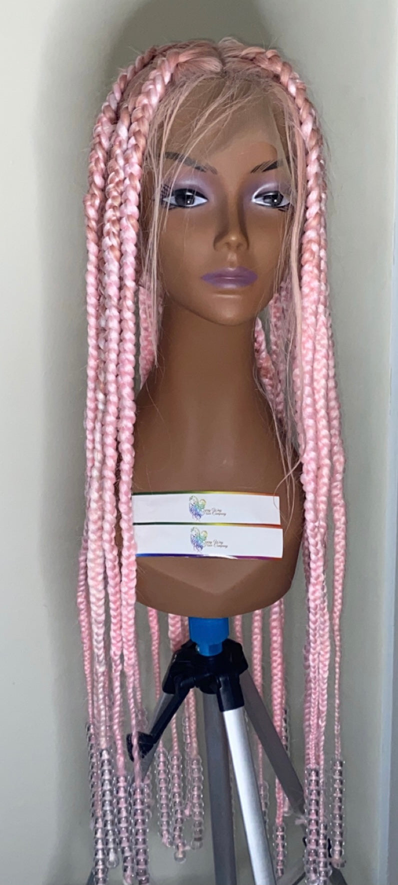 32 Inch Full Lace Braided Unit w/ Beads on w/ Square Parts