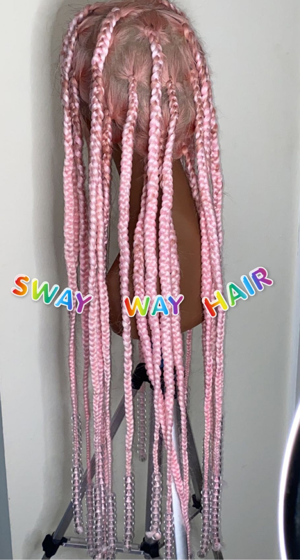 32 Inch Full Lace Braided Unit w/ Beads on w/ Square Parts