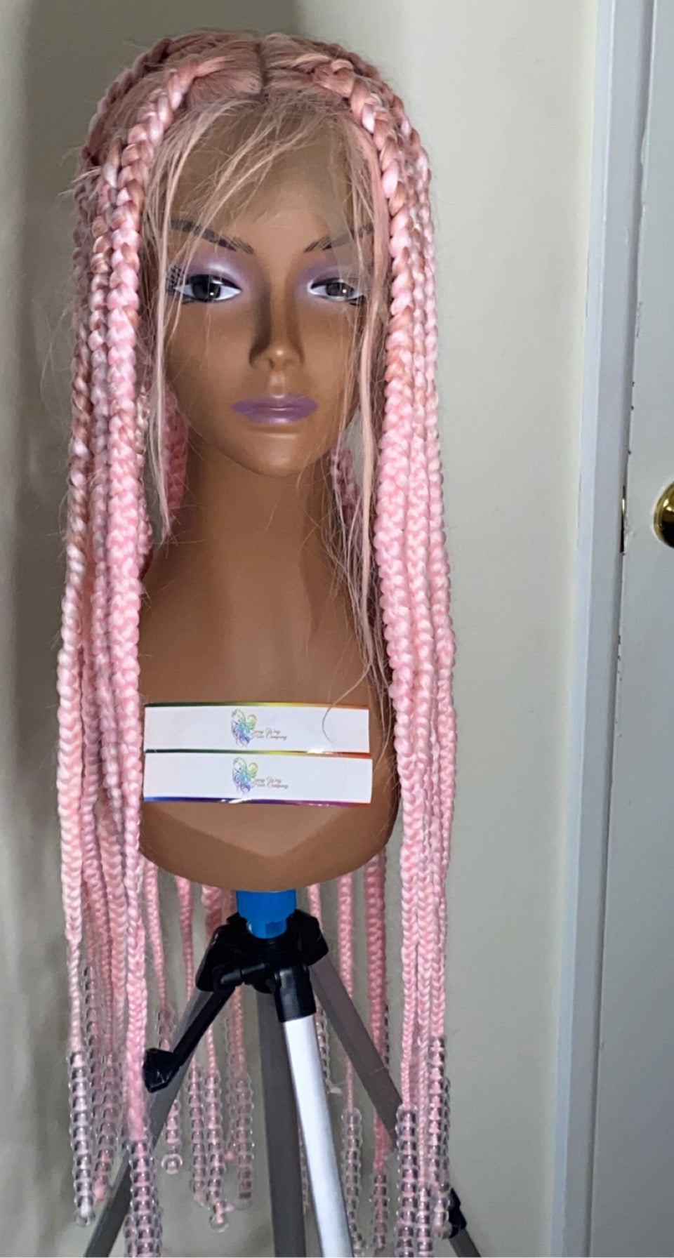 32 Inch Full Lace Braided Unit w/ Beads on w/ Square Parts