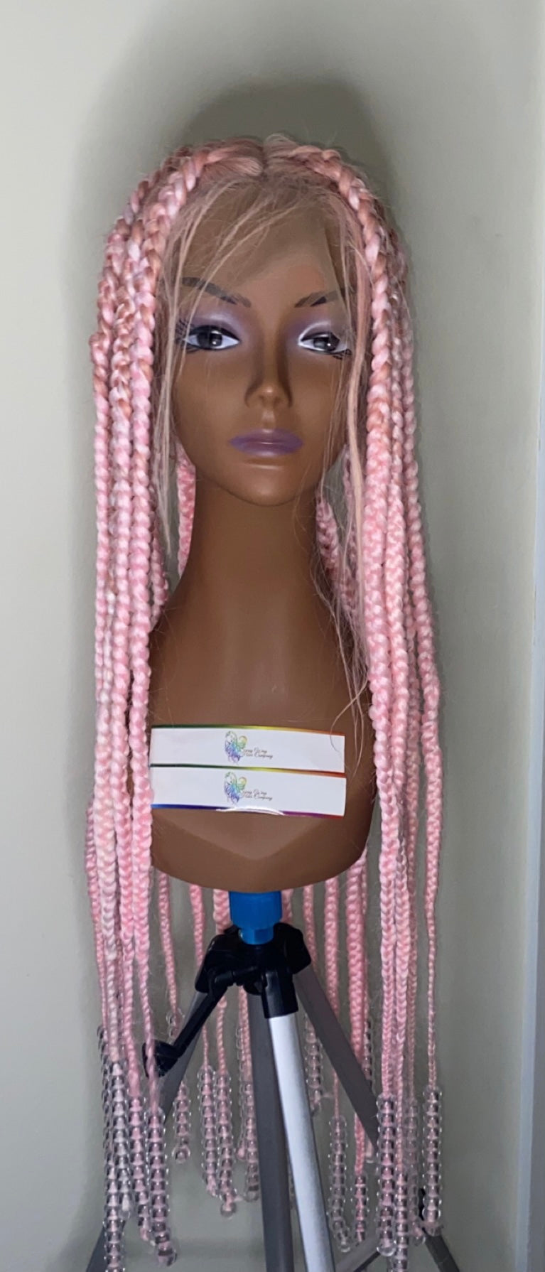 32 Inch Full Lace Braided Unit w/ Beads on w/ Square Parts