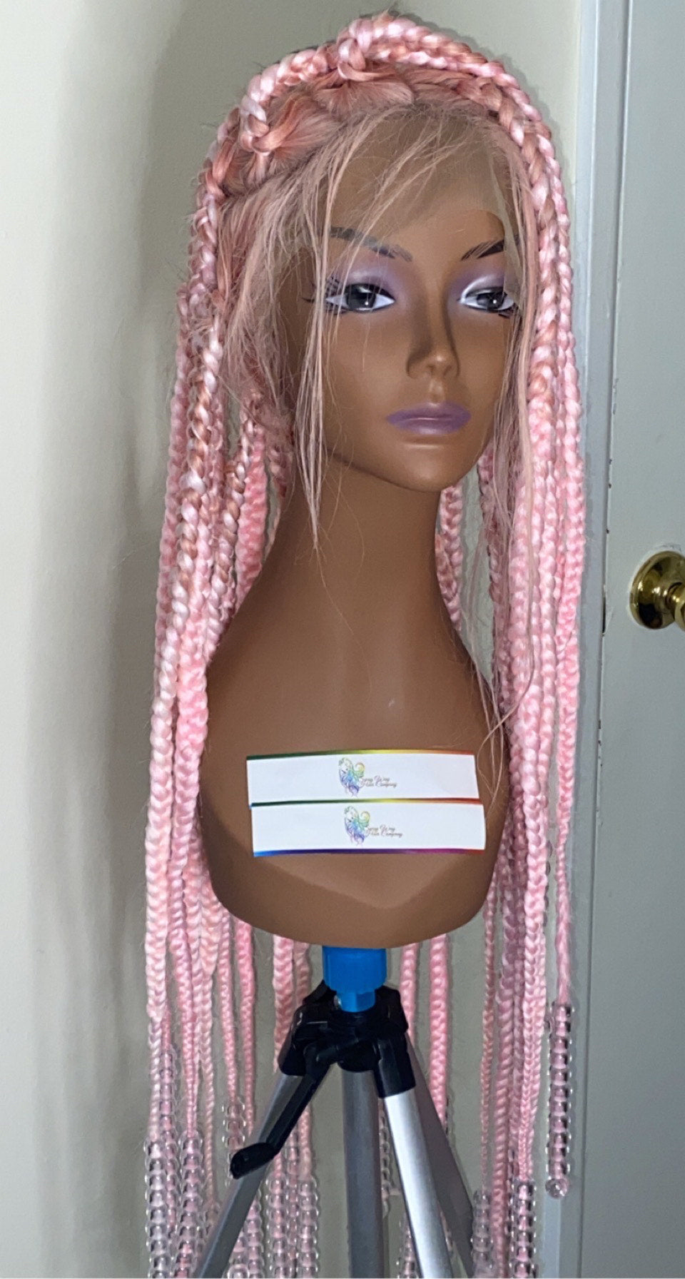 32 Inch Full Lace Braided Unit w/ Beads on w/ Square Parts